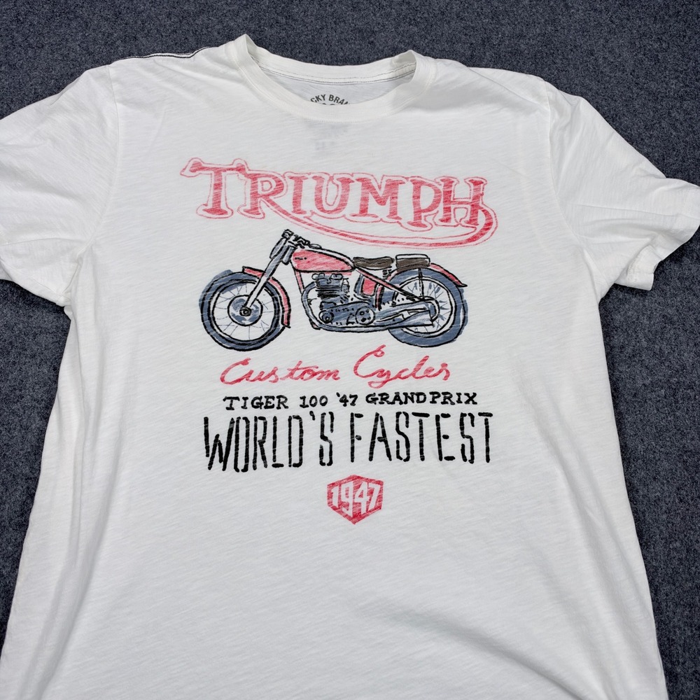 Lucky Brand Triumph Custom Cycles Tiger 100 Graphic T-Shirt White Mens L
